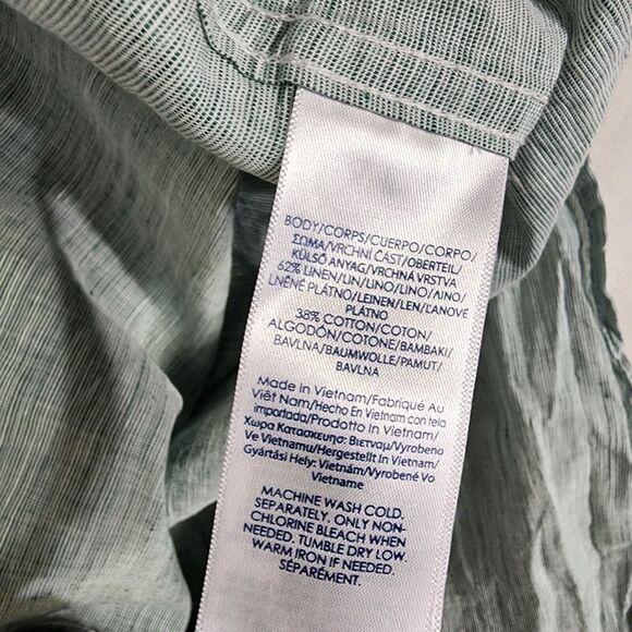 Chaps Mens Shirt Size XL Linen Cotton Green Button Up Short Sleeve Casual Beach - Picture 11 of 13